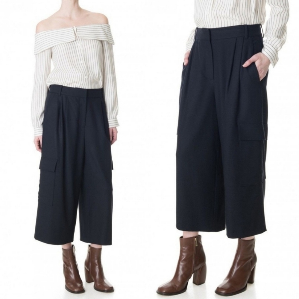 Tibi Navy Cropped Wide-Leg Pants